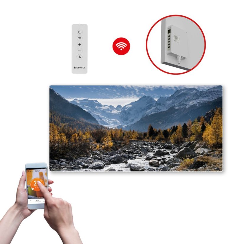 Infrapanel SWT 1000 - WiFi s potiskem vzor 21 (Chytrá detekce otevřeného okna + dálkové ovládání.)