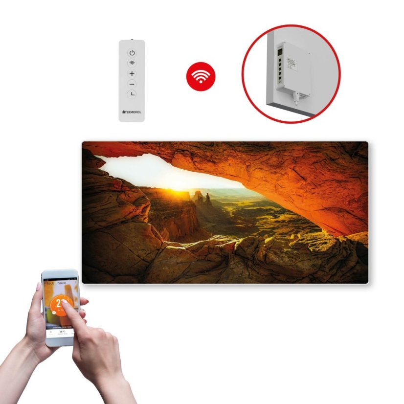 Infrapanel SWT 1000 - WiFi s potiskem vzor 11 (Chytrá detekce otevřeného okna + dálkové ovládání.)