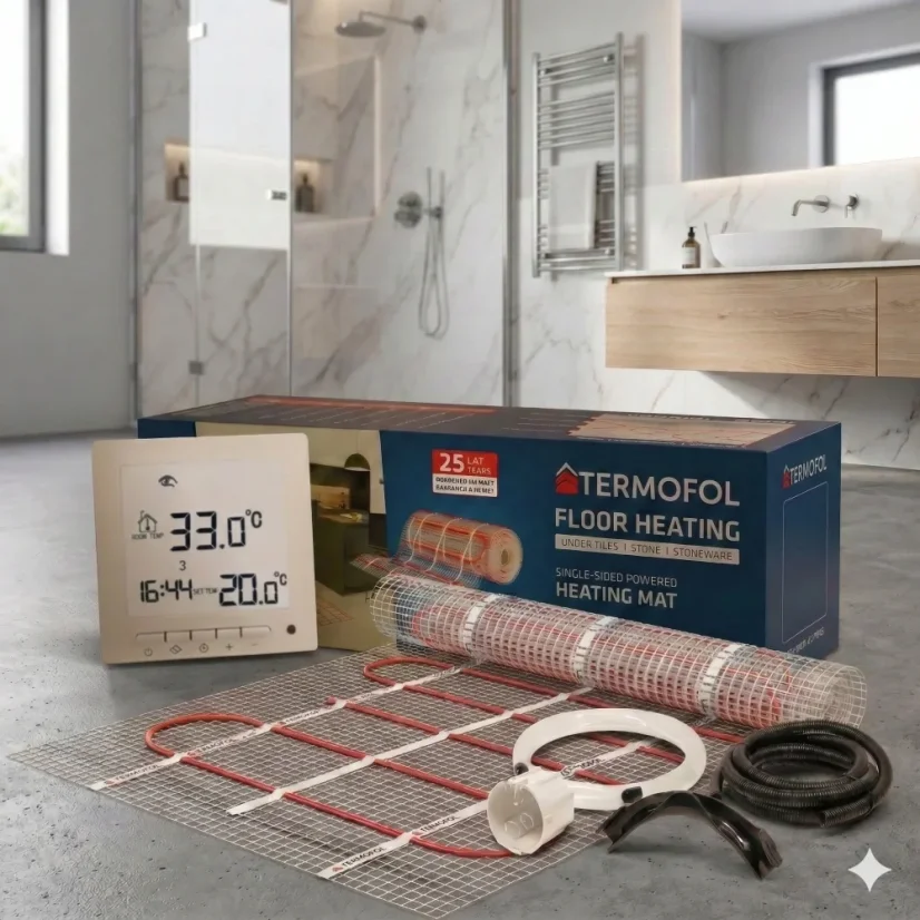 Topná rohož s termostatem H2 (instalační set) - Výkon a rozměry   (zvolte podle toho, jak velkou plochu chcete vytápět): 600 W / 4 m2