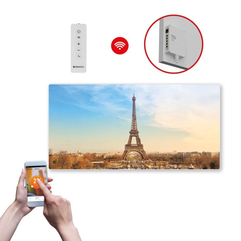 Infrapanel SWT 1000 - WiFi s potiskem vzor 2  (Chytrá detekce otevřeného okna + dálkové ovládání.)