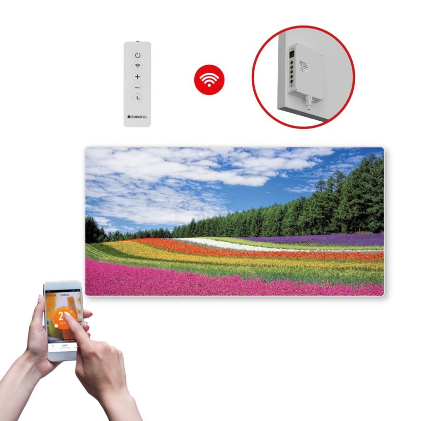 Infrapanel SWT 1000 - WiFi s potiskem vzor 41 (Chytrá detekce otevřeného okna + dálkové ovládání.)