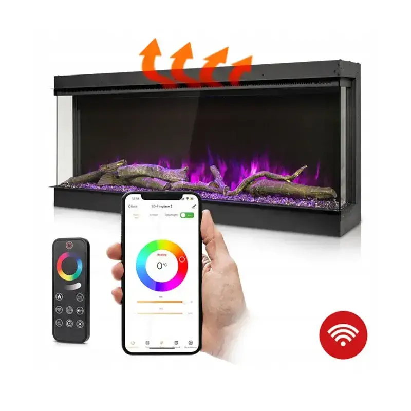 Elektrický krb Termofol TF-EF-3S-840 - 1500 W Rozměr: 84 x 46 x 17,9 cm určený k vestavbě (S funkcí vytápění + WiFi + 3D Pohled)