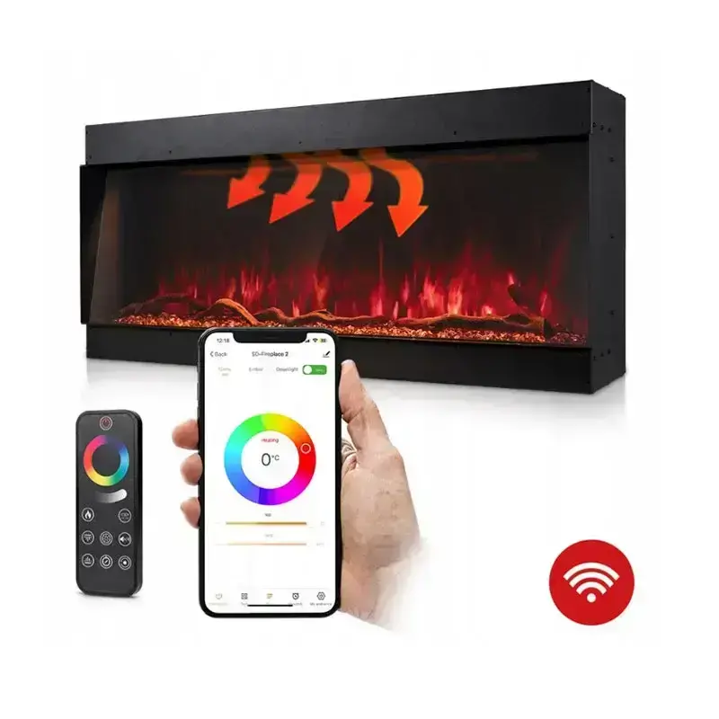 Elektrický krb LED Termofol TF-EF-1S-1050 černý 1500 W Rozměr: 105 x 46 x 17,9 cm určený k vestavbě (S funkcí vytápění + WiFi )