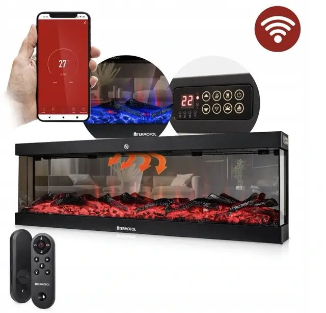 Elektrický krb na stěnu s WiFi Termofol Série TF-EF-1324-36 Rozměr 91,4 cm (Rozměr 91,4 x 38 x 24,5)