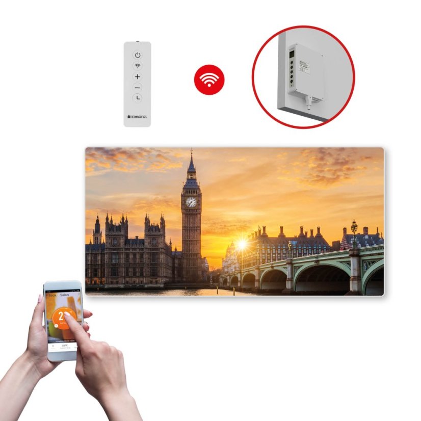 Infrapanel SWT 1000 - WiFi s potiskem vzor 1  (Chytrá detekce otevřeného okna + dálkové ovládání.)